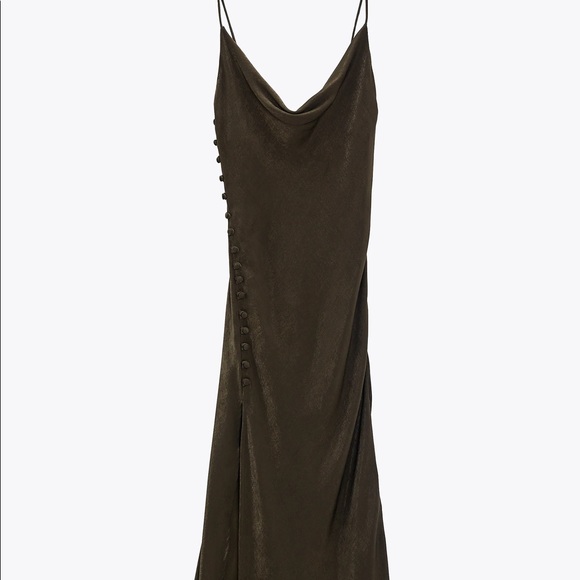 Zara Satin Lingerie Style Dress in Olive Green - Picture 5 of 11